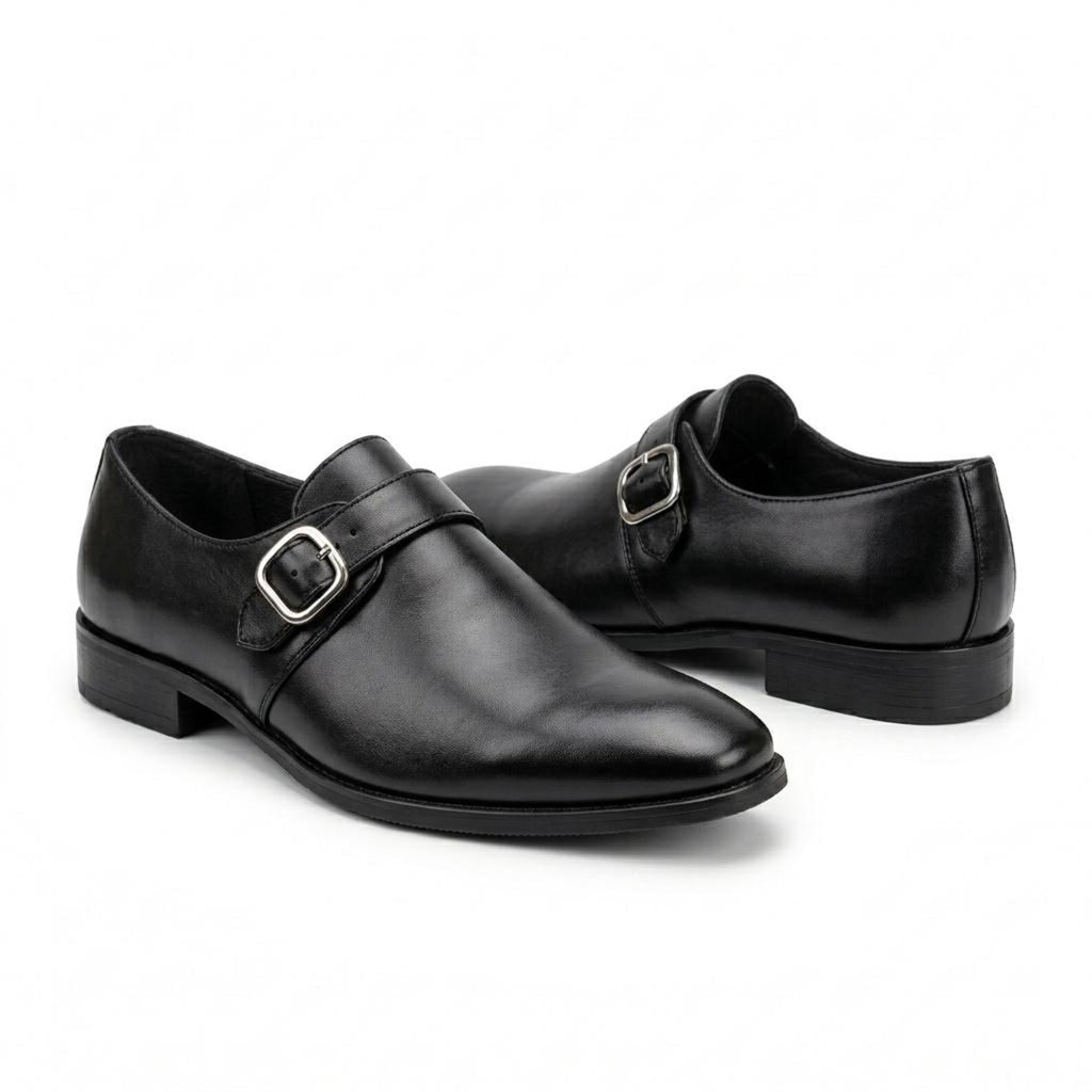 Fama Men's Black Leather Monk Strap Shoes – single monk strap shoe, view 1 of 9 – full-grain leather