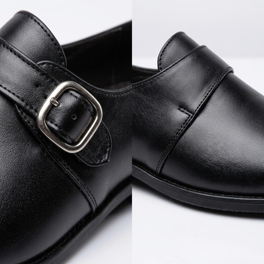 Fama Men's Black Leather Monk Strap Shoes – single monk strap shoe, view 2 of 9 – full-grain leather