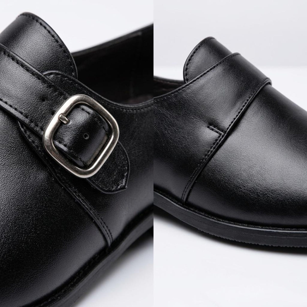 Fama Men's Black Leather Monk Strap Shoes – single monk strap shoe, view 2 of 9 – full-grain leather