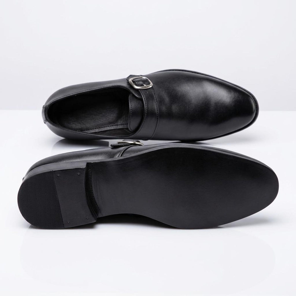Fama Men's Black Leather Monk Strap Shoes – single monk strap shoe, view 3 of 9 – full-grain leather