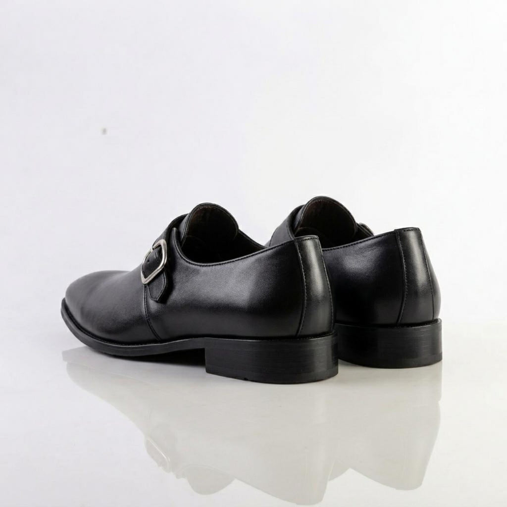 Fama Men's Black Leather Monk Strap Shoes – single monk strap shoe, view 5 of 9 – full-grain leather