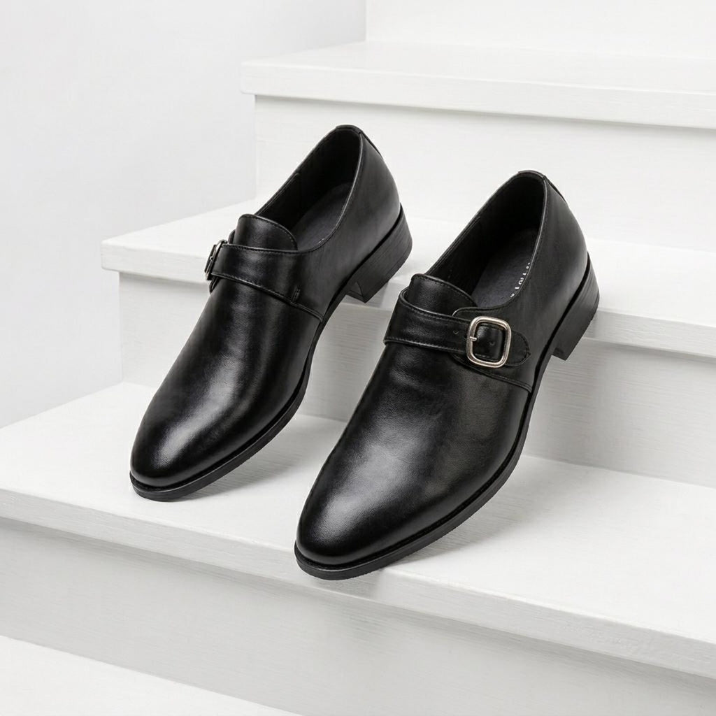 Fama Men's Black Leather Monk Strap Shoes – single monk strap shoe, view 7 of 9 – full-grain leather