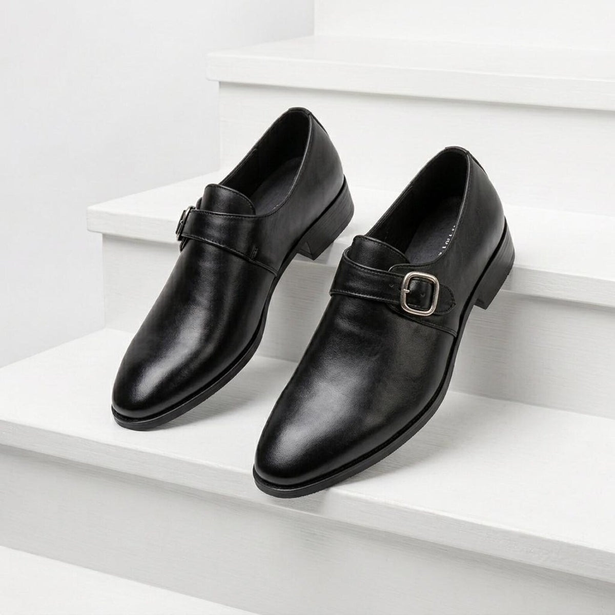 Fama Men's Black Leather Monk Strap Shoes – single monk strap shoe, view 7 of 9 – full-grain leather
