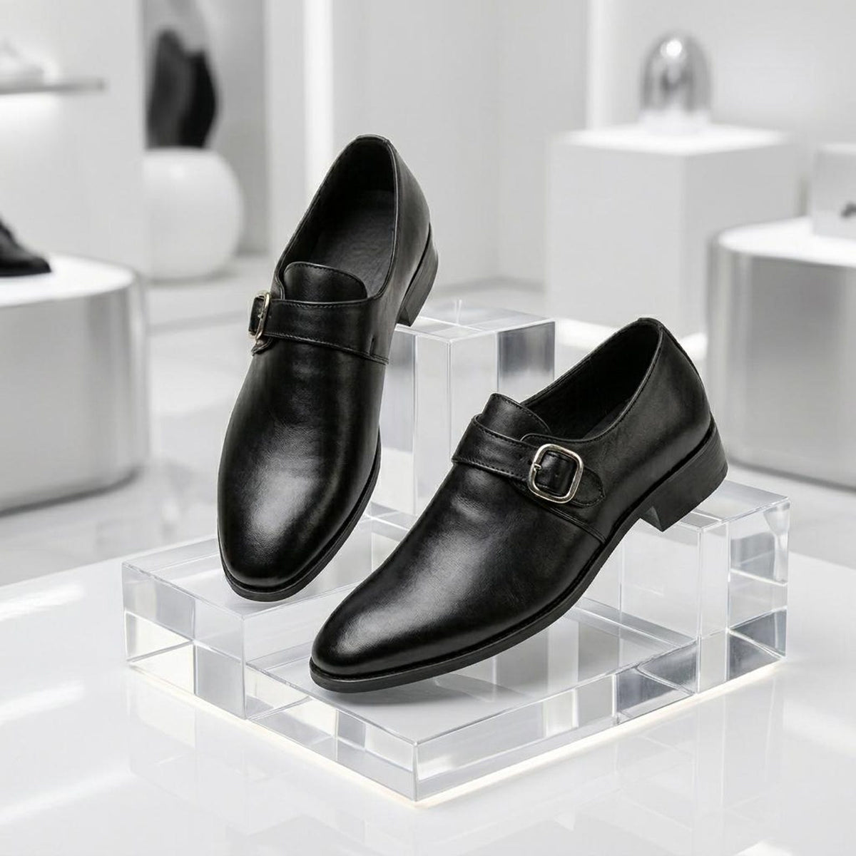 Fama Men's Black Leather Monk Strap Shoes – single monk strap shoe, view 8 of 9 – full-grain leather