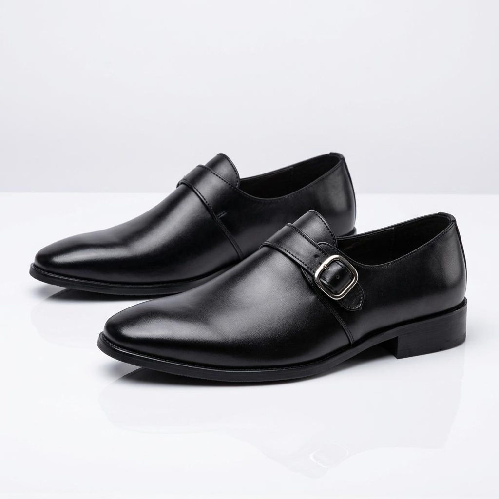 Fama Men's Black Leather Monk Strap Shoes – single monk strap shoe, view 9 of 9 – full-grain leather