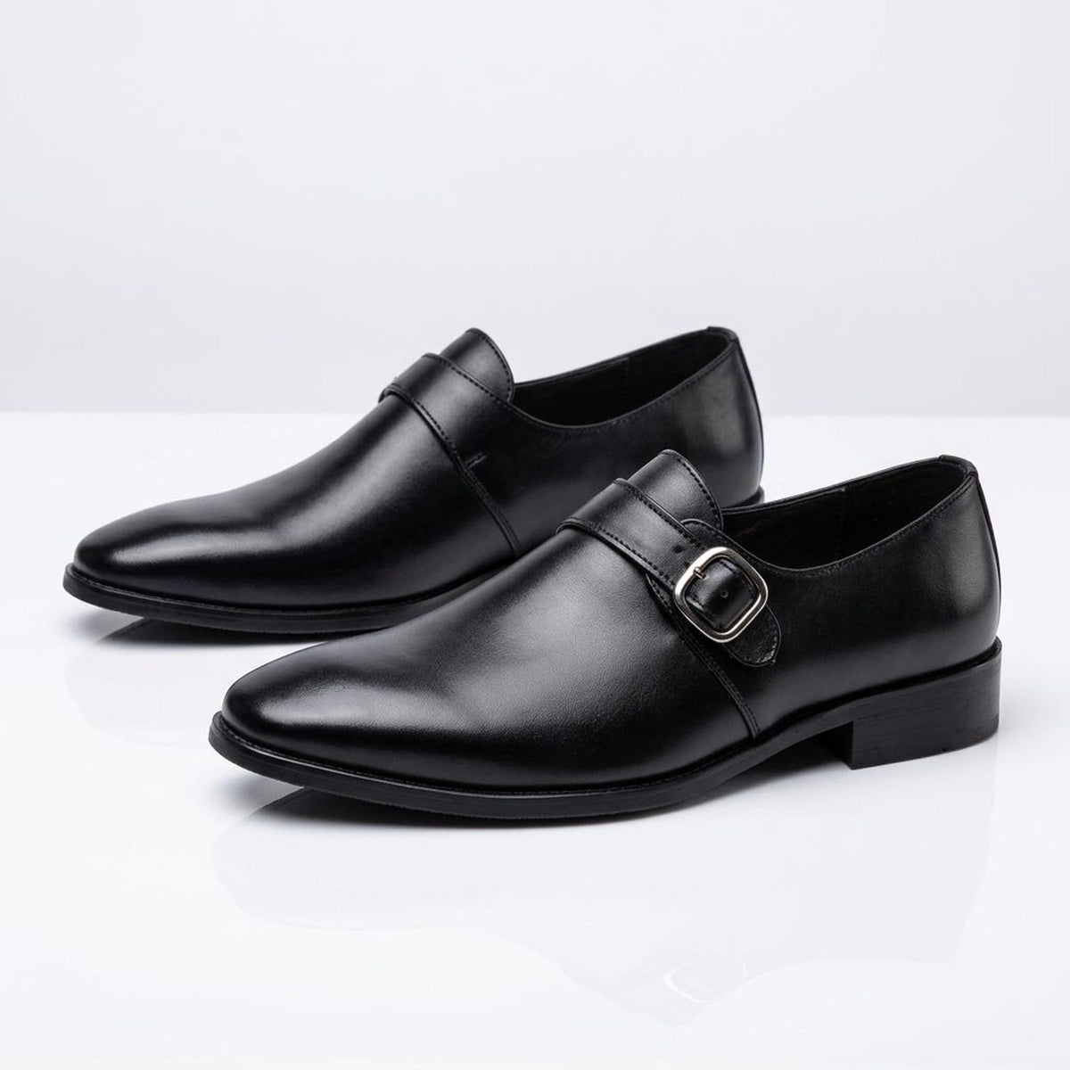 Fama Men's Black Leather Monk Strap Shoes – single monk strap shoe, view 9 of 9 – full-grain leather