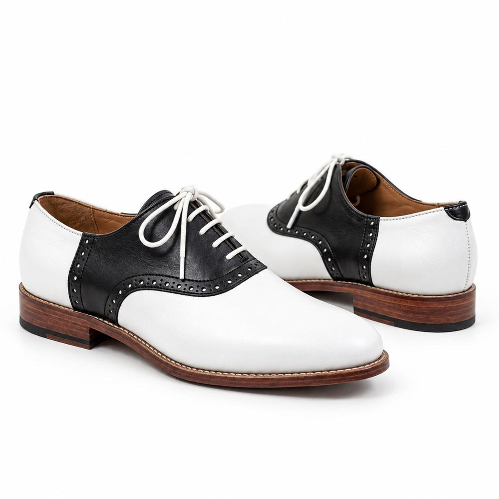 Fama Men's Black and White Leather Brogue Oxford Shoes – two-tone brogue Oxford, view 1 of 9 – full-grain leather and calfskin
