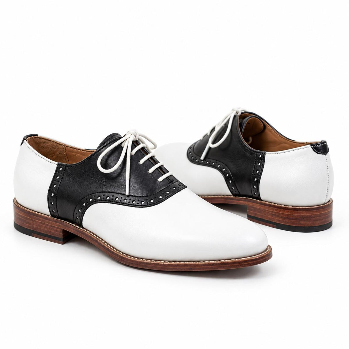 Fama Men's Black and White Leather Brogue Oxford Shoes – two-tone brogue Oxford, view 1 of 9 – full-grain leather and calfskin