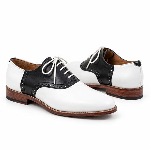 FAMA Men's Black and White Leather Brogue Oxford Shoes – two-tone brogue Oxford, view 1 of 9 – full-grain leather and calfskin