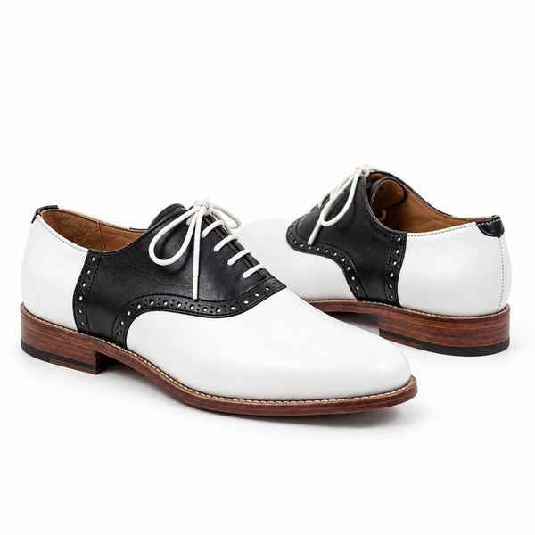 FAMA Men's Black and White Leather Brogue Oxford Shoes – two-tone brogue Oxford, view 1 of 9 – full-grain leather and calfskin
