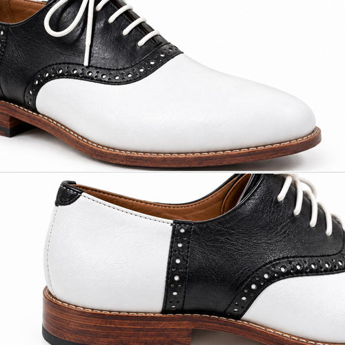 FAMA Men's Black and White Leather Brogue Oxford Shoes – two-tone brogue Oxford, view 2 of 9 – full-grain leather and calfskin
