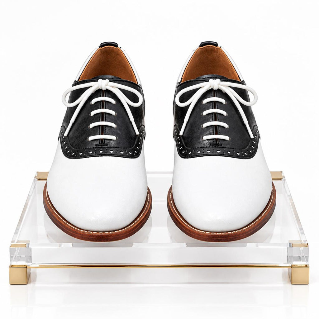 Fama Men's Black and White Leather Brogue Oxford Shoes – two-tone brogue Oxford, view 5 of 9 – full-grain leather and calfskin