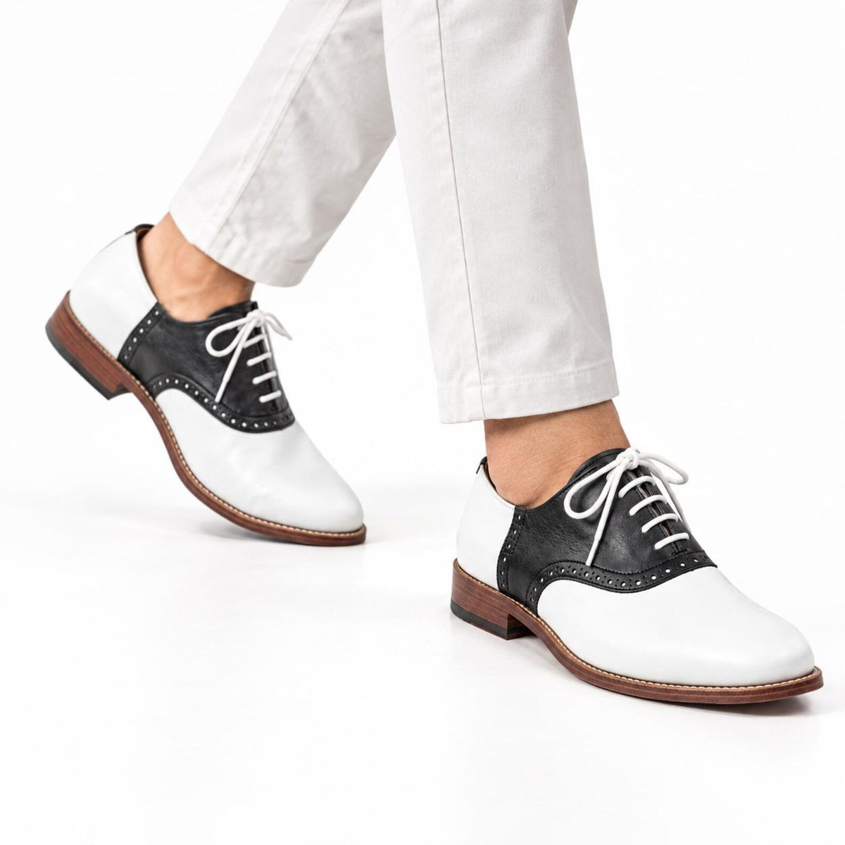 Fama Men's Black and White Leather Brogue Oxford Shoes – two-tone brogue Oxford, view 6 of 9 – full-grain leather and calfskin