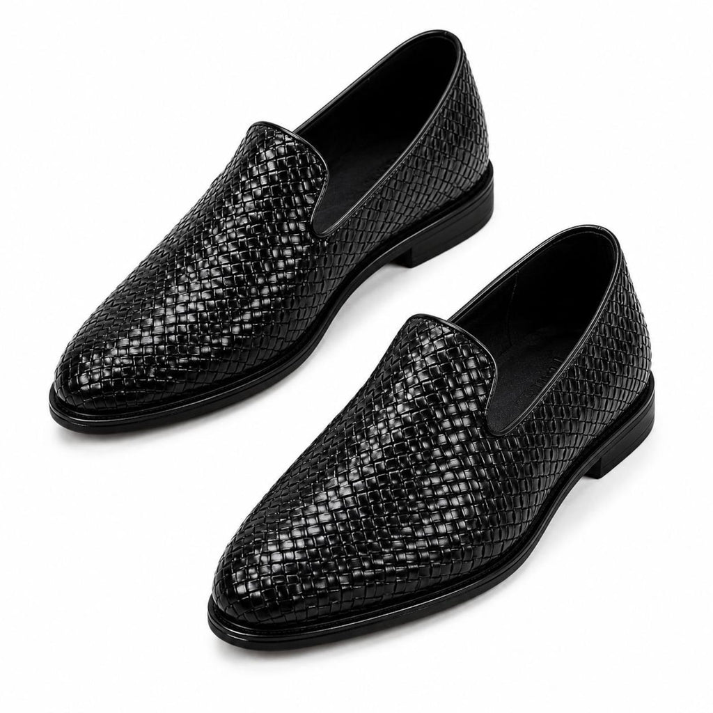 Fama Men's Black Woven Leather Loafers – slip-on dress loafer, view 1 of 8 – woven leather upper