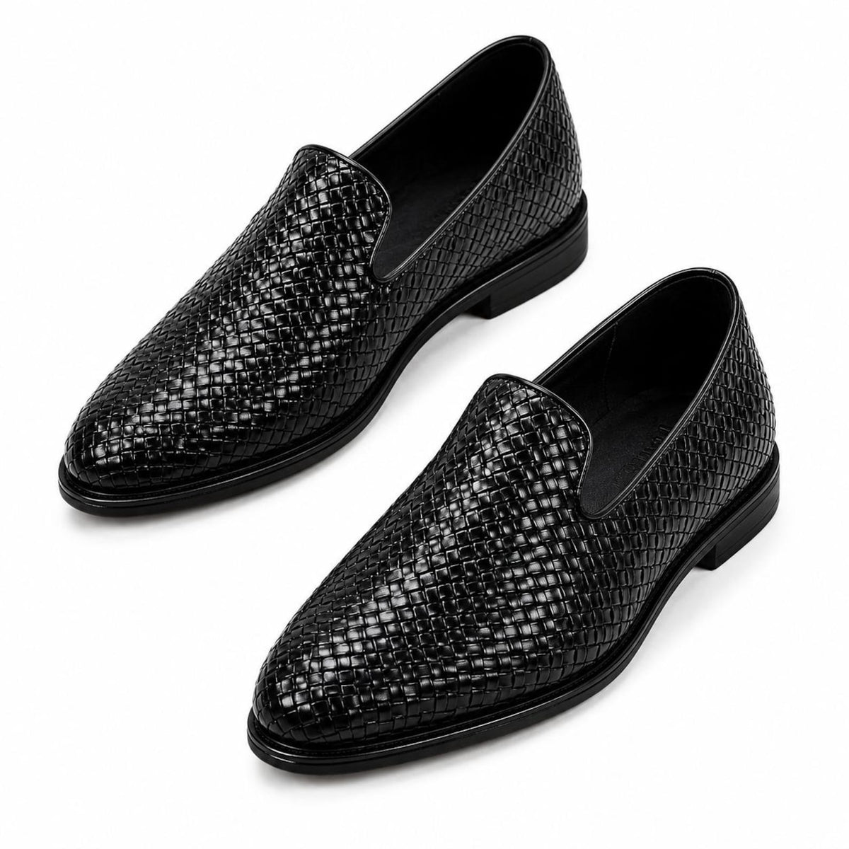 Fama Men's Black Woven Leather Loafers – slip-on dress loafer, view 1 of 8 – woven leather upper
