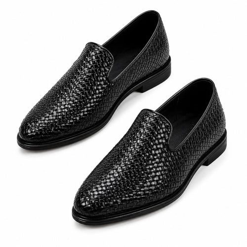 FAMA Men's Black Woven Leather Loafers – slip-on dress loafer, view 1 of 8 – woven leather upper