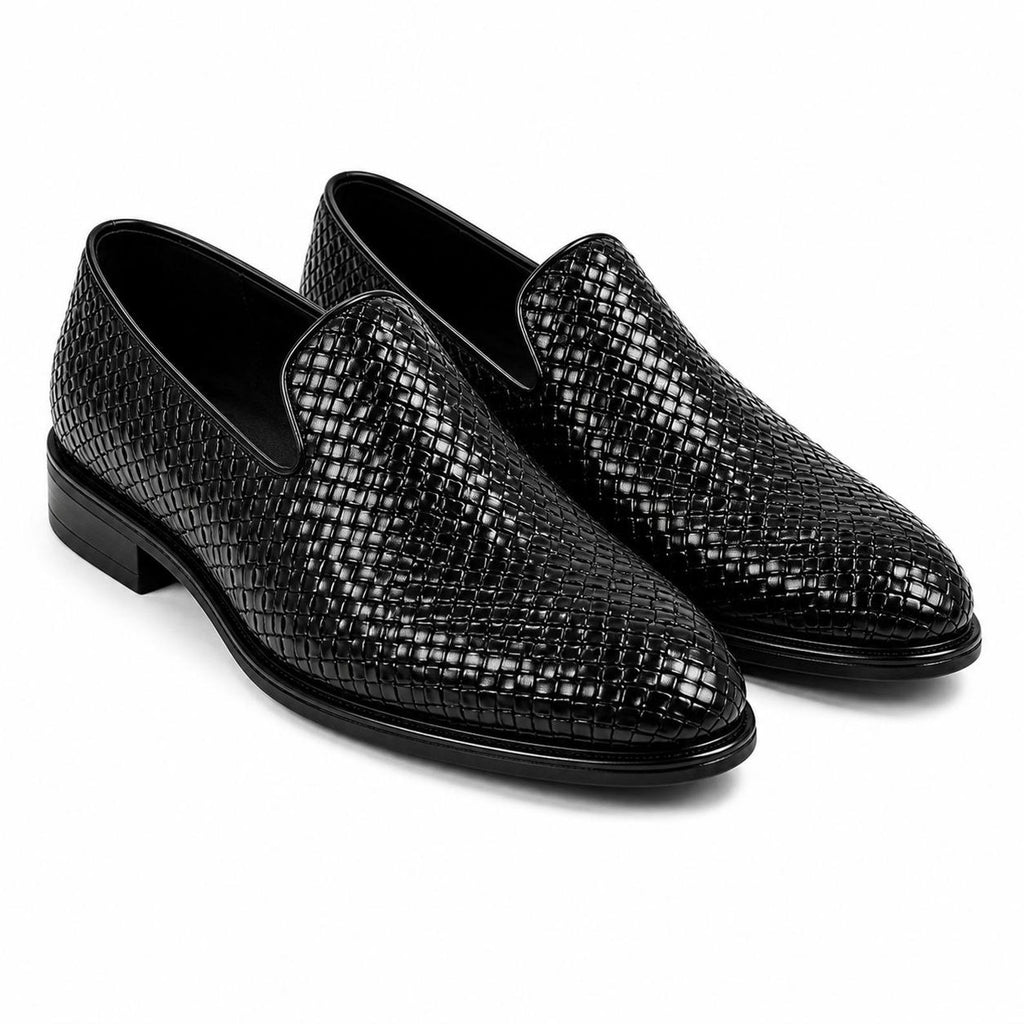 Fama Men's Black Woven Leather Loafers – slip-on dress loafer, view 3 of 8 – woven leather upper