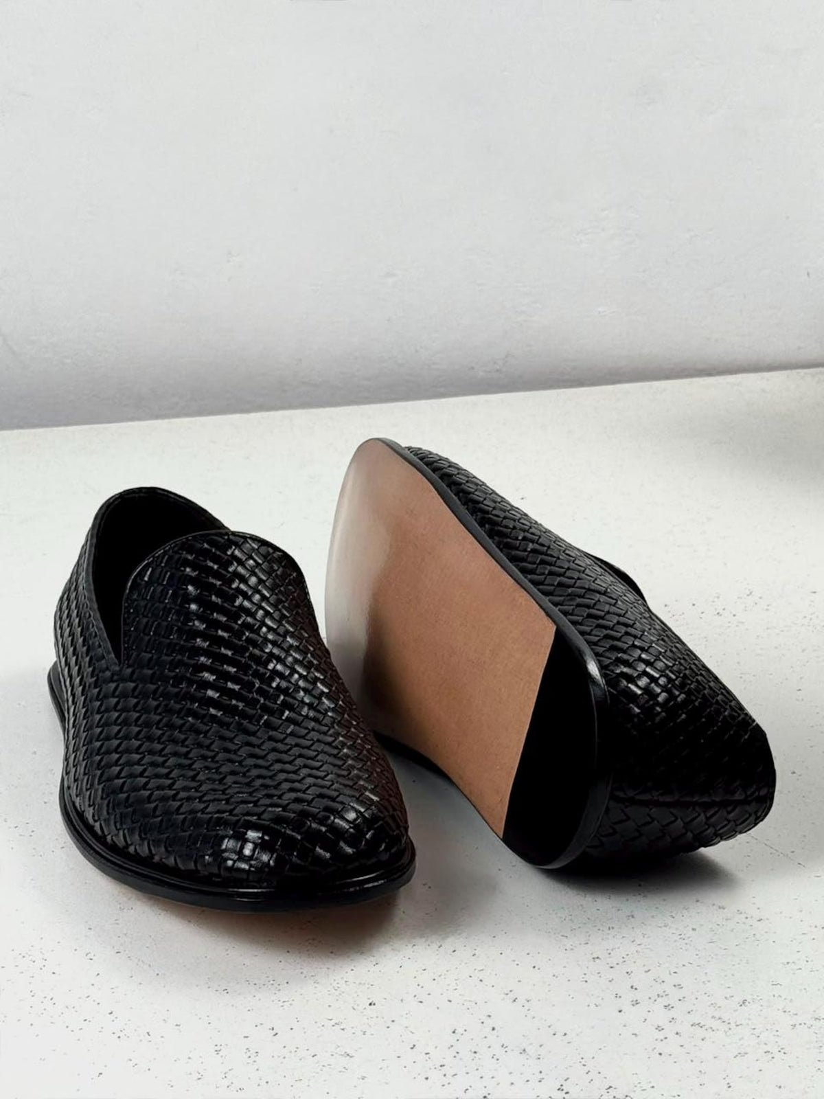 Fama Men's Black Woven Leather Loafers – slip-on dress loafer, view 4 of 8 – woven leather upper