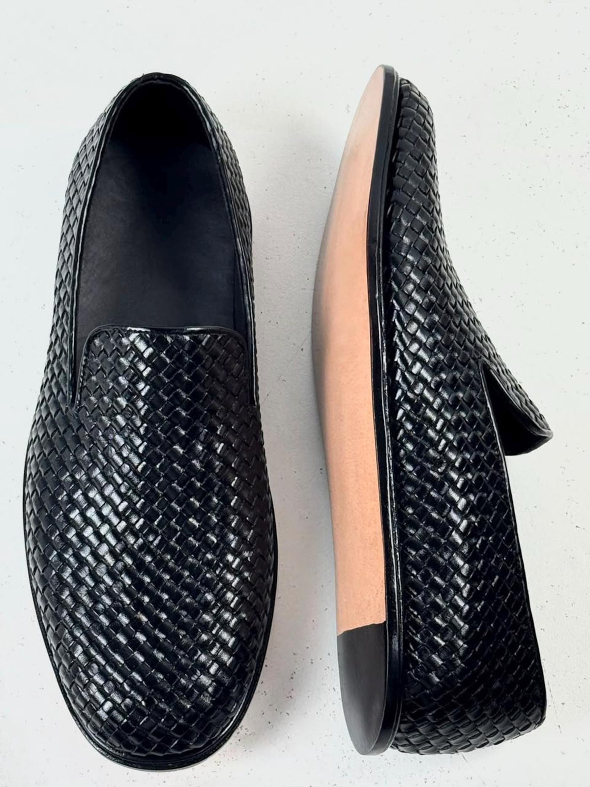Fama Men's Black Woven Leather Loafers – slip-on dress loafer, view 5 of 8 – woven leather upper