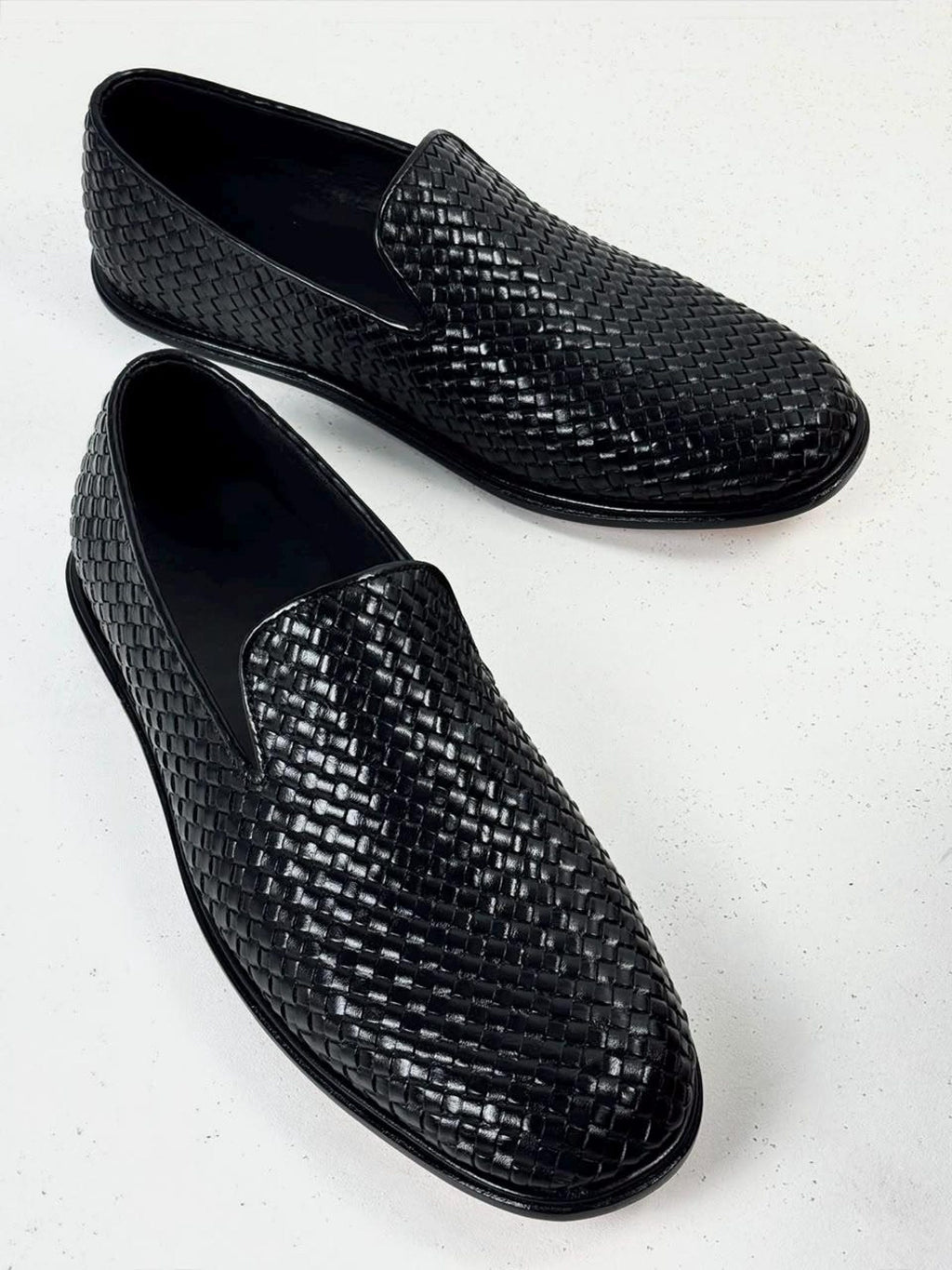 Fama Men's Black Woven Leather Loafers – slip-on dress loafer, view 6 of 8 – woven leather upper