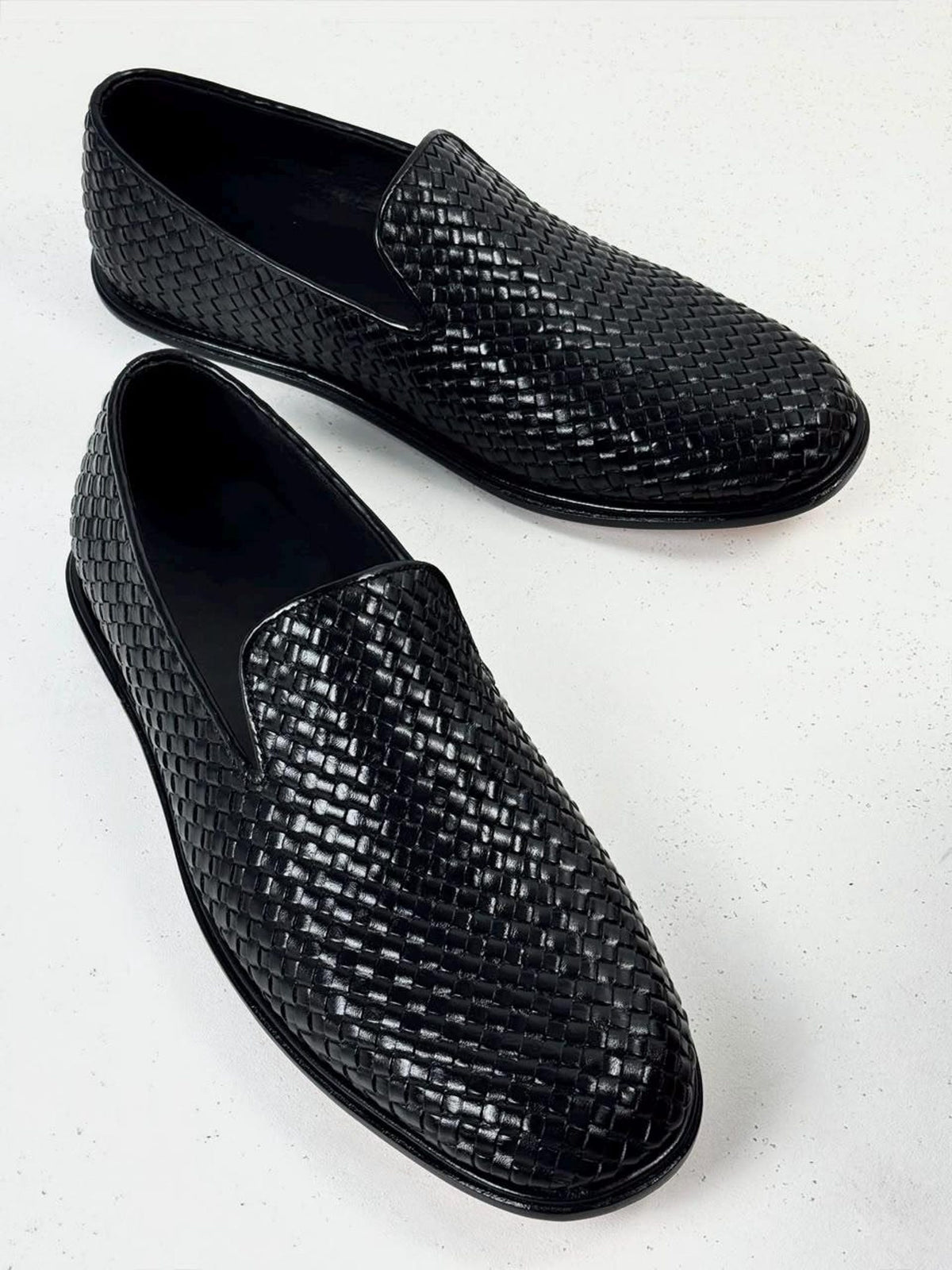 Fama Men's Black Woven Leather Loafers – slip-on dress loafer, view 6 of 8 – woven leather upper