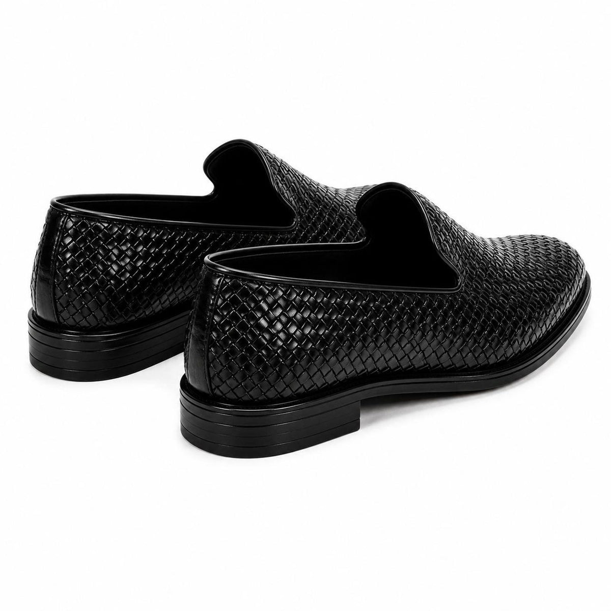 Fama Men's Black Woven Leather Loafers – slip-on dress loafer, view 7 of 8 – woven leather upper