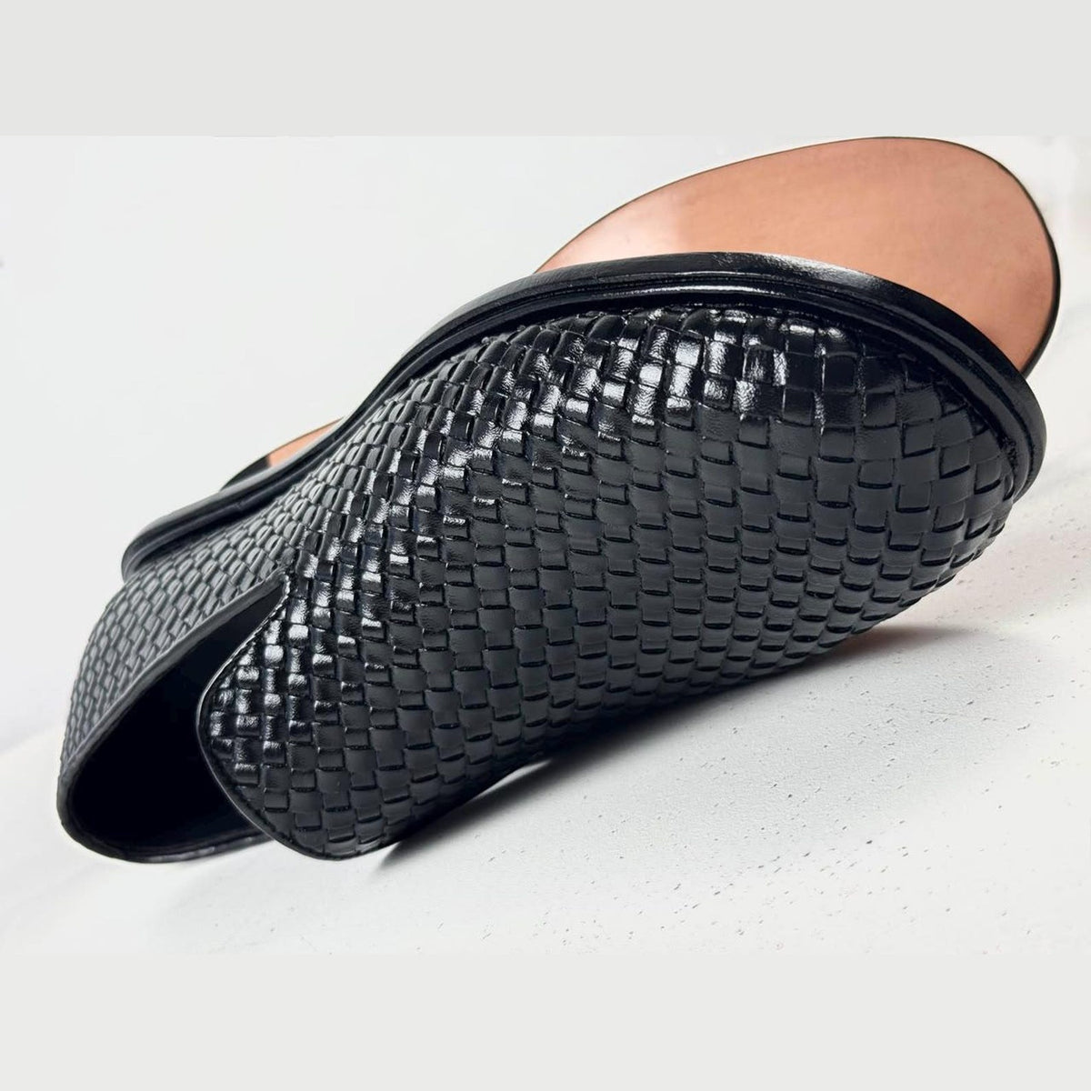 Fama Men's Black Woven Leather Loafers – slip-on dress loafer, view 8 of 8 – woven leather upper