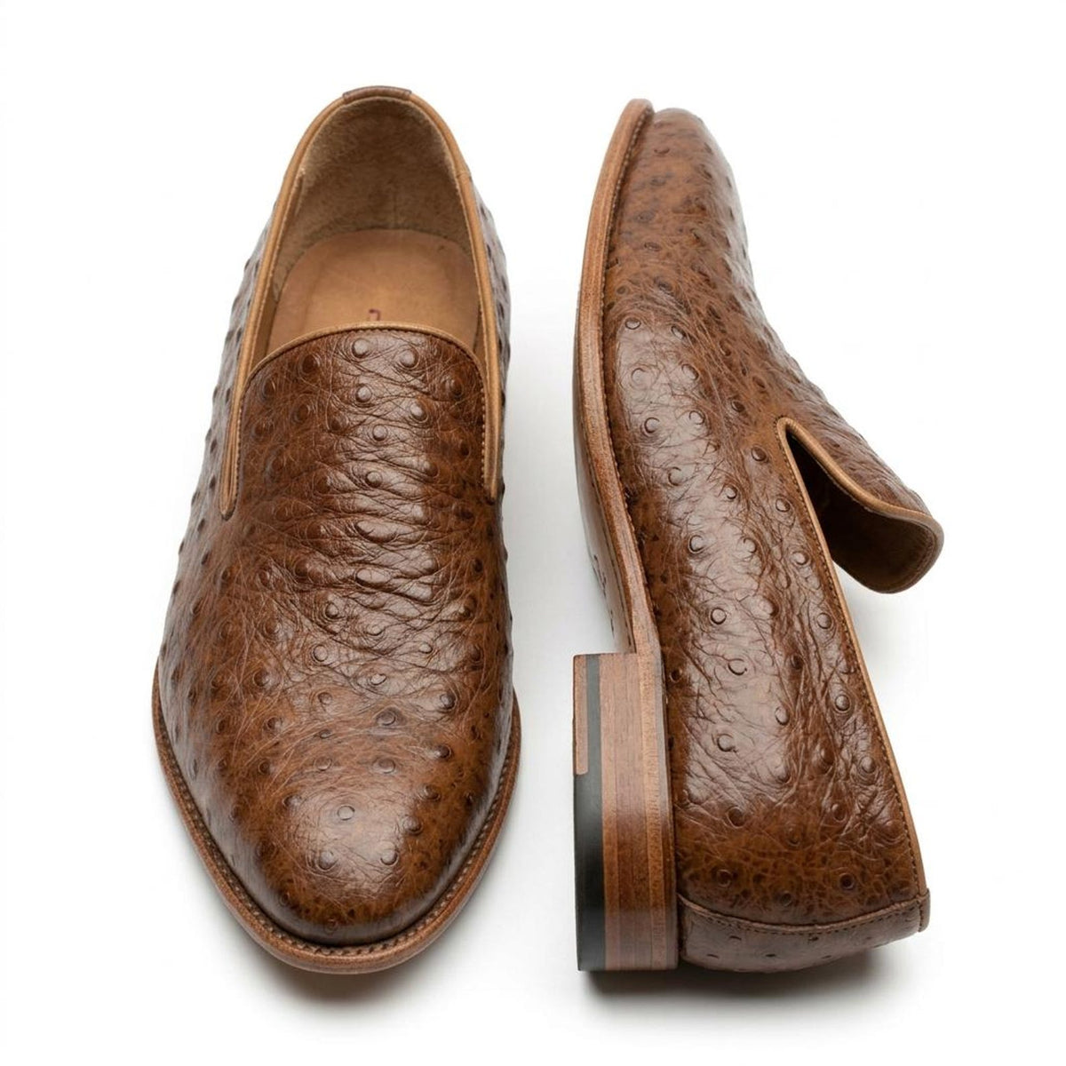 Fama Men's Brown Ostrich Leather Loafers – Venetian slip-on loafer, view 7 of 9 – full-quill ostrich leather
