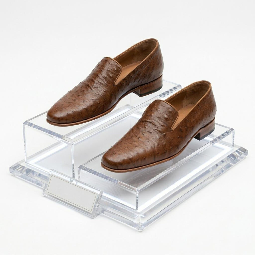 Fama Men's Brown Ostrich Leather Loafers – Venetian slip-on loafer, view 8 of 9 – full-quill ostrich leather