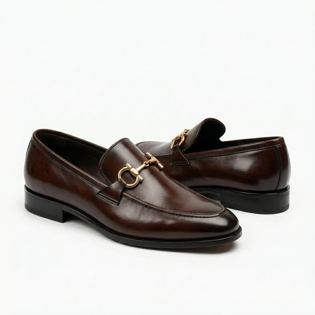 Fama Men's Dark Brown Leather Horsebit Loafers – horsebit loafer, view 1 of 9 – full-grain calfskin leather