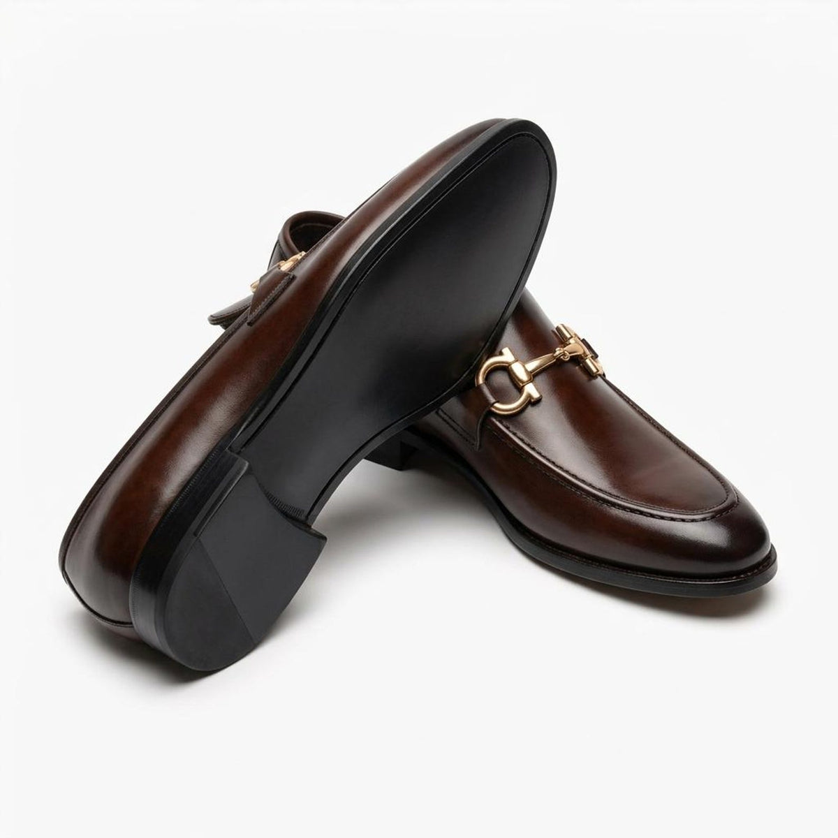 Fama Men's Dark Brown Leather Horsebit Loafers – horsebit loafer, view 3 of 9 – full-grain calfskin leather