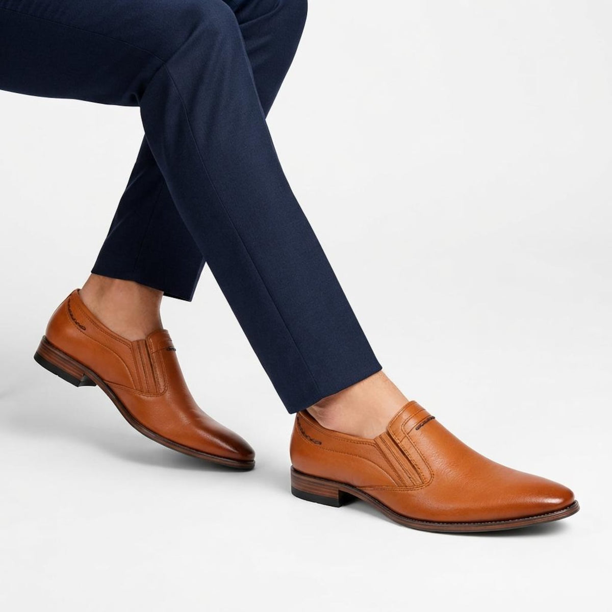 Fama Men's Tan Leather Slip-On Shoes – slip-on shoe with elastic gussets, view 6 of 8 – full-grain leather