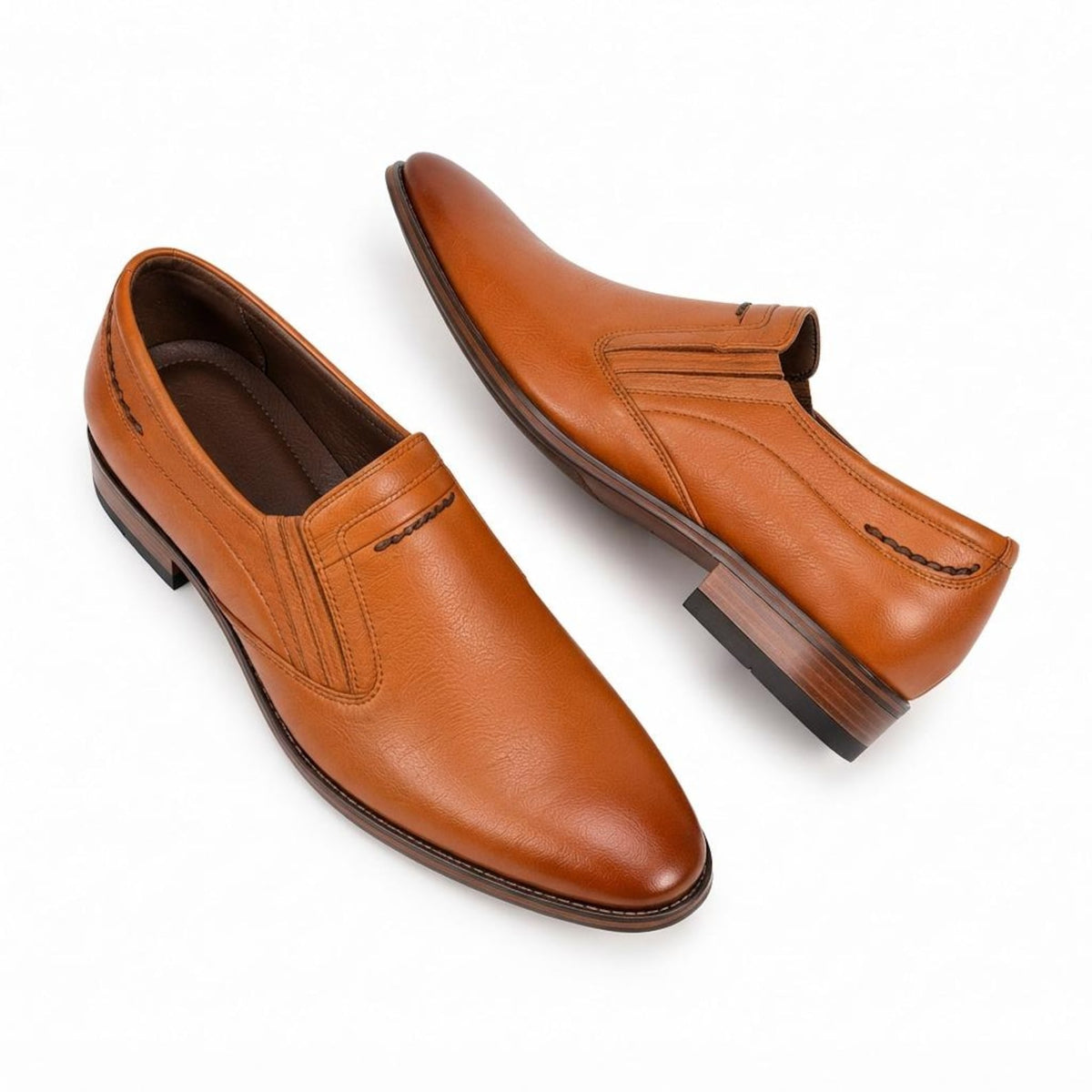 Fama Men's Tan Leather Slip-On Shoes – slip-on shoe with elastic gussets, view 7 of 8 – full-grain leather