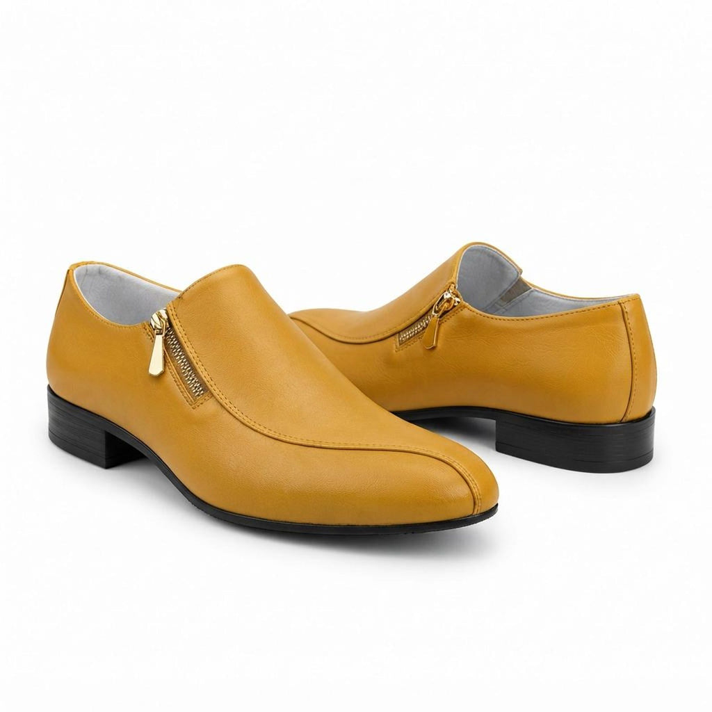 Fama Men's Yellow Textured Leather Side-Zip Loafers – side-zip loafer, view 1 of 9 – textured leather