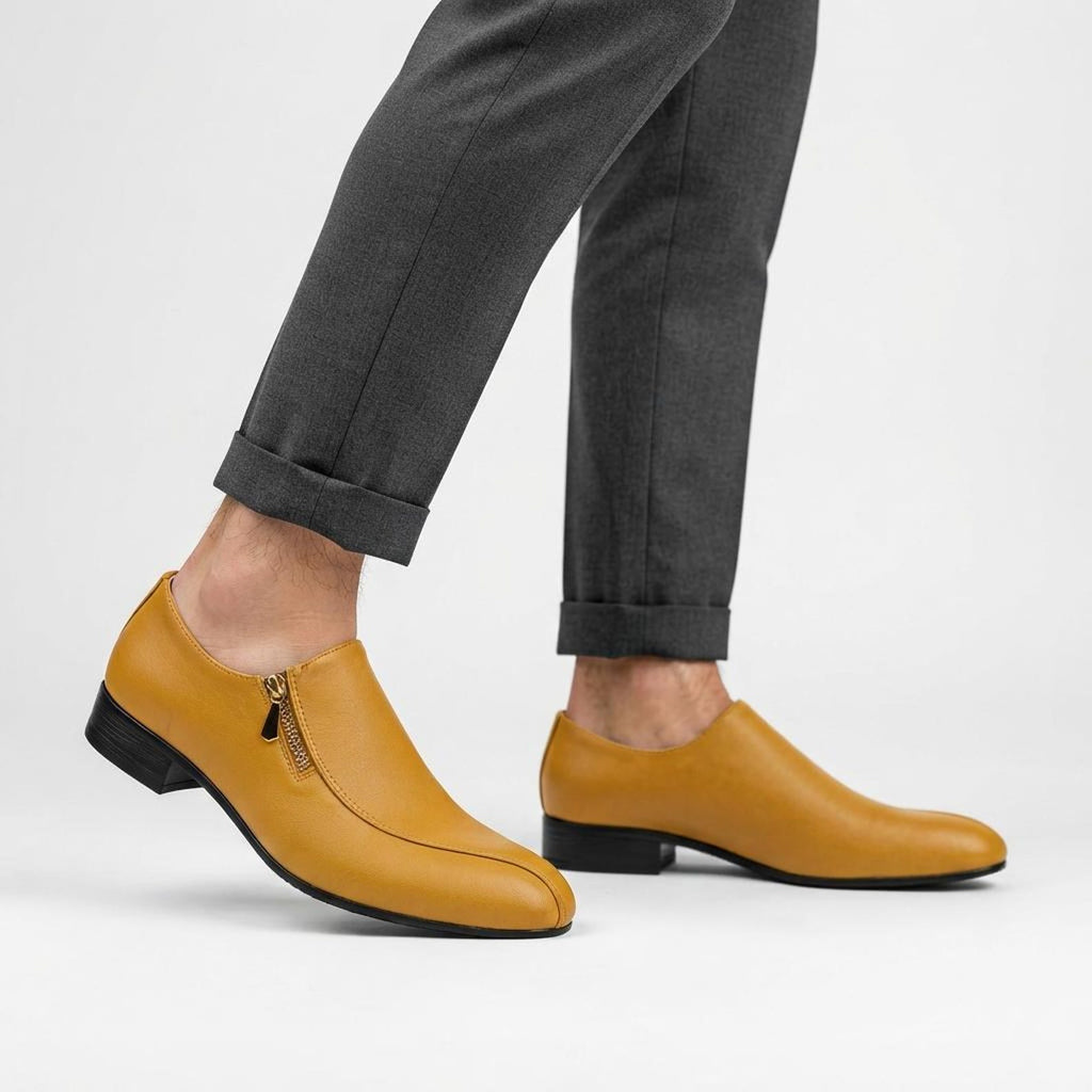 Fama Men's Yellow Textured Leather Side-Zip Loafers – side-zip loafer, view 3 of 9 – textured leather