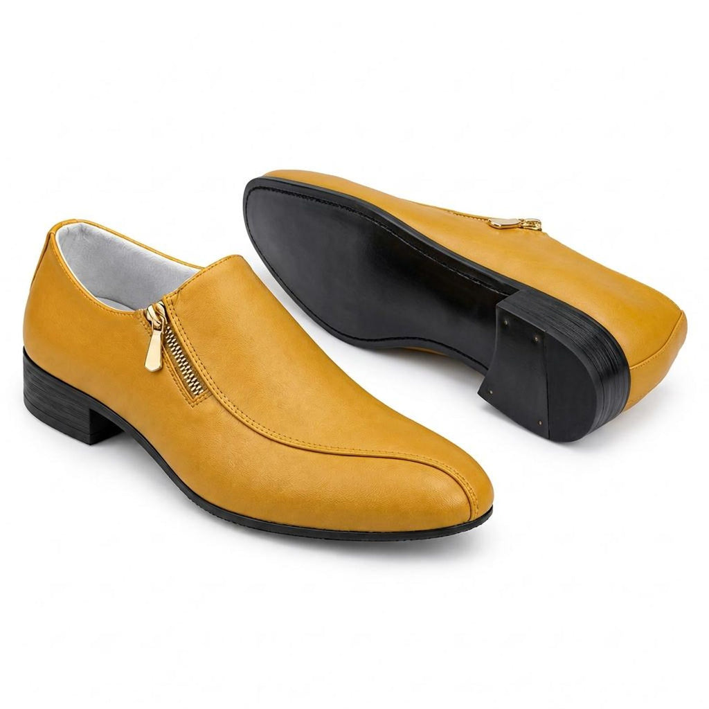 Fama Men's Yellow Textured Leather Side-Zip Loafers – side-zip loafer, view 4 of 9 – textured leather
