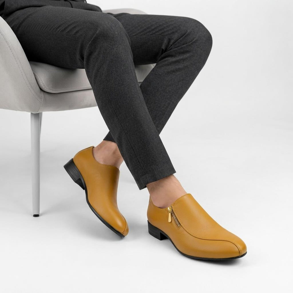 Fama Men's Yellow Textured Leather Side-Zip Loafers – side-zip loafer, view 6 of 9 – textured leather
