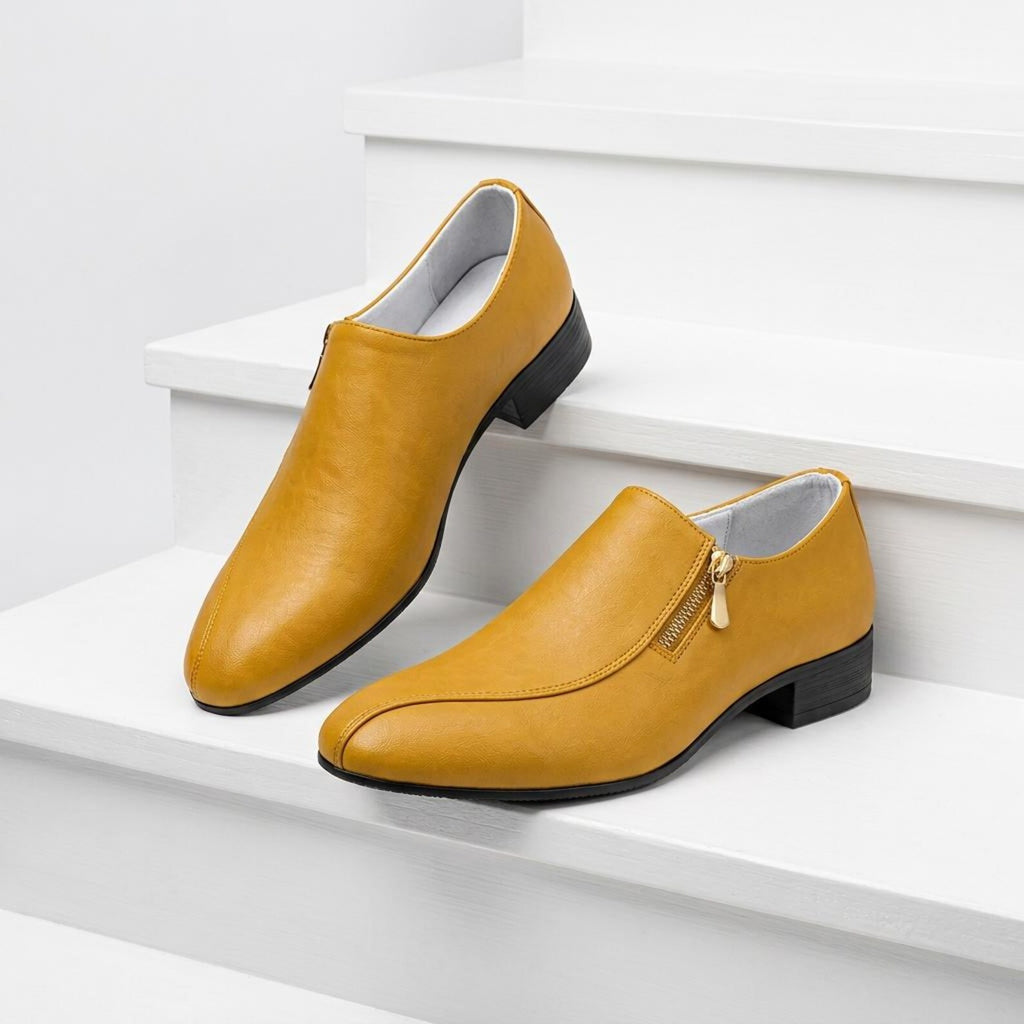 Fama Men's Yellow Textured Leather Side-Zip Loafers – side-zip loafer, view 7 of 9 – textured leather
